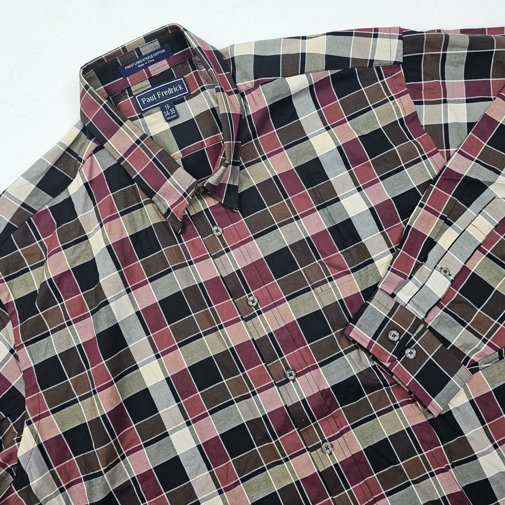 NEW Paul Frederick Mens 19 Plaid Checks Button Up Dress Shirt Long Sleeve Preppy